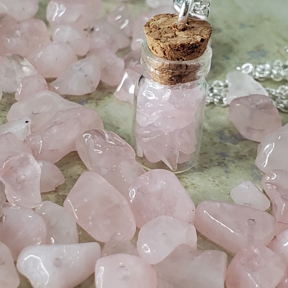 Closet Closing! Genuine Rose Quartz Itty Bitty Pixie Bottle Necklace - Picture 5 of 10